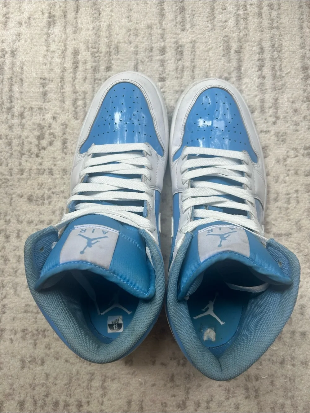 Jordan White and Light Blue High-Top Sneakers